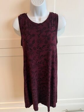 LOFT Floral Swing Dress XS | Burgundy Sleeveless Fit & Flare Dress